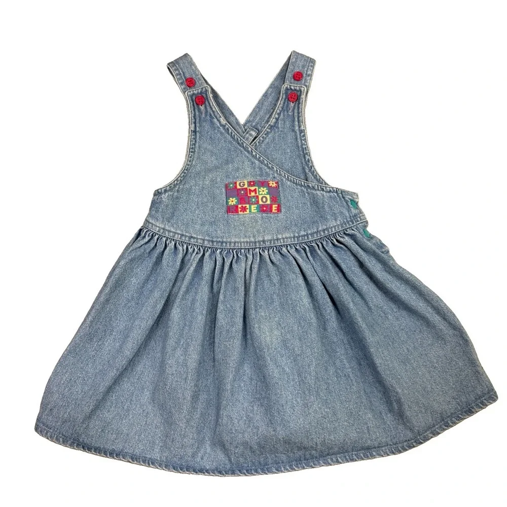 Vintage Gymboree Denim Overall Style Dress Sz S Rainbow Tag 90s 2000s Y2K